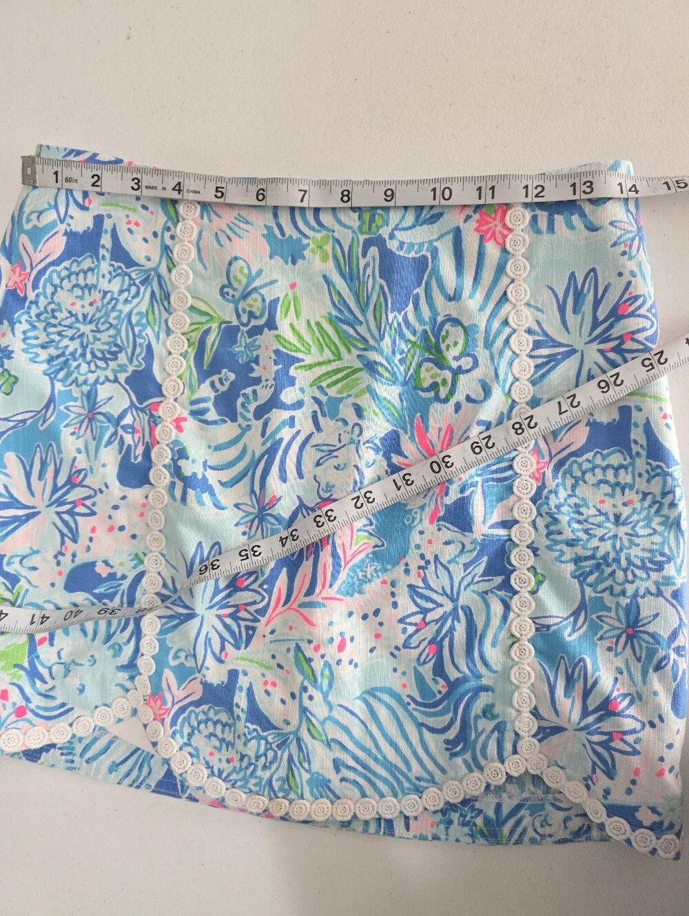 Lilly Pulitzer Blue Pink Floral Print Scallop Lace Skort Size 0